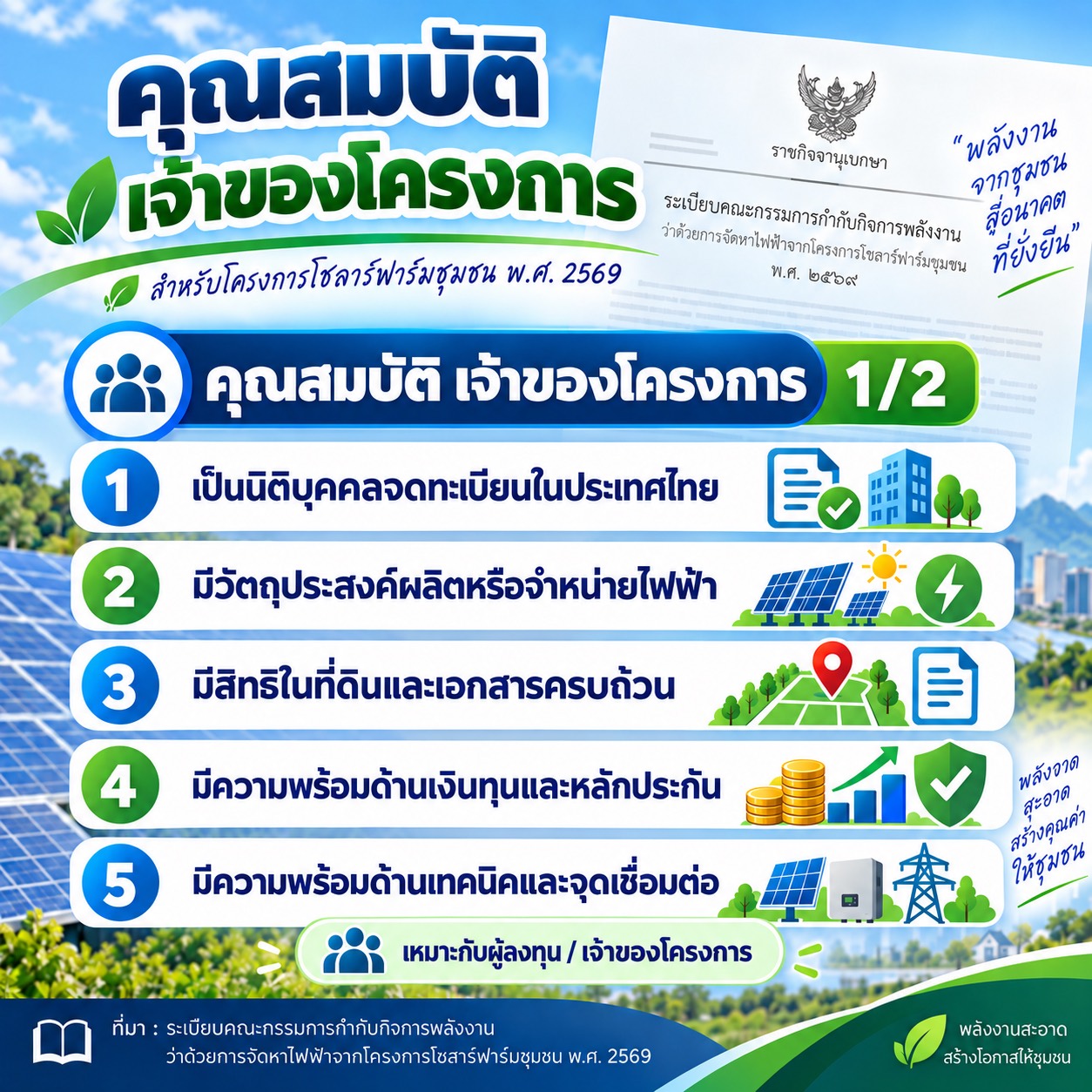 คุณสมบัติเจ้าของโครงการตามภาพสรุป
