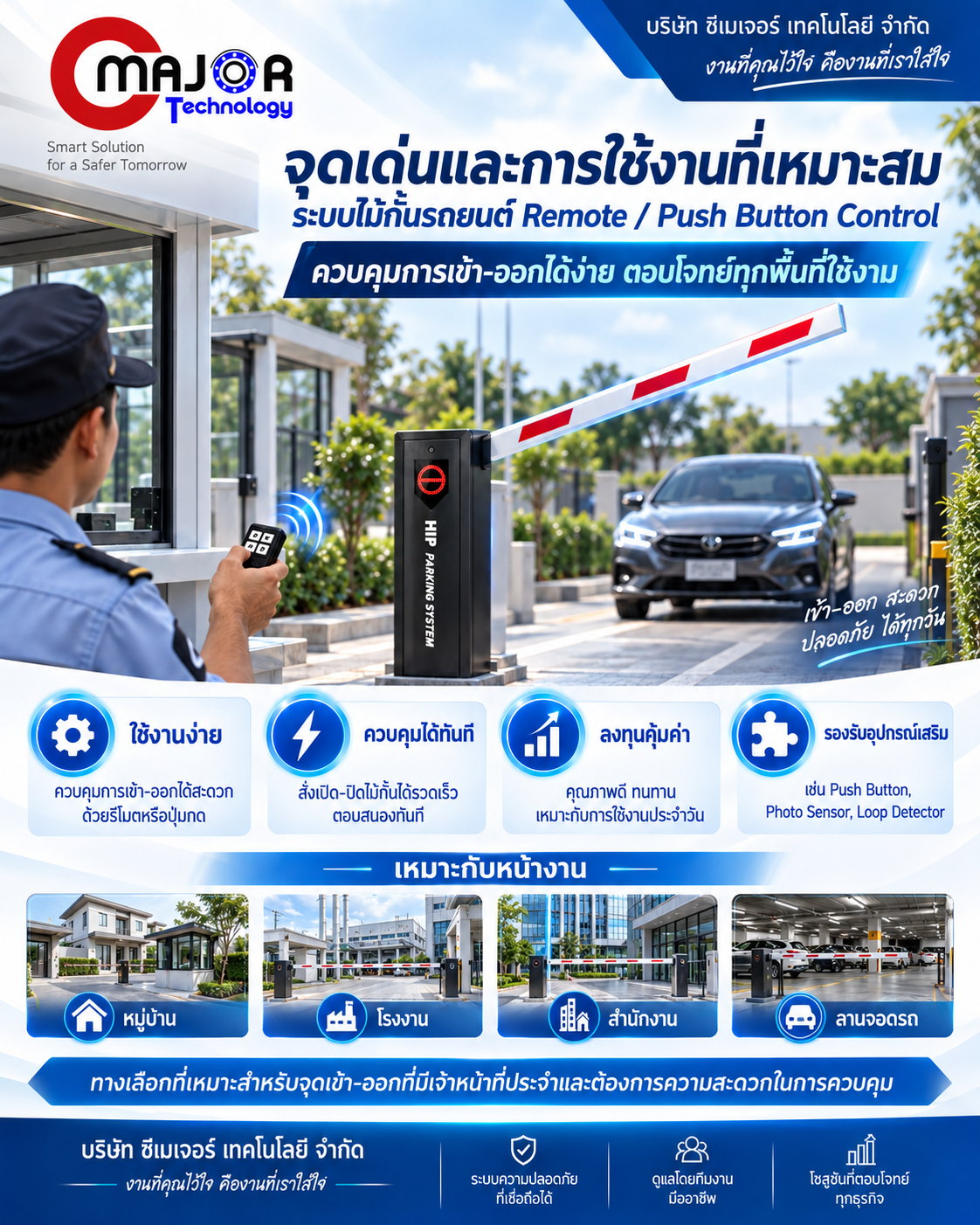 จุดเด่นและพื้นที่ใช้งานของระบบไม้กั้นรถยนต์แบบรีโมต