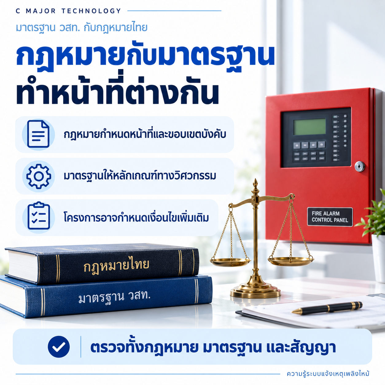 ตู้สีแดง หนังสือกฎหมายและมาตรฐาน กับตาชั่งประกอบความต่างของกฎหมายและมาตรฐาน