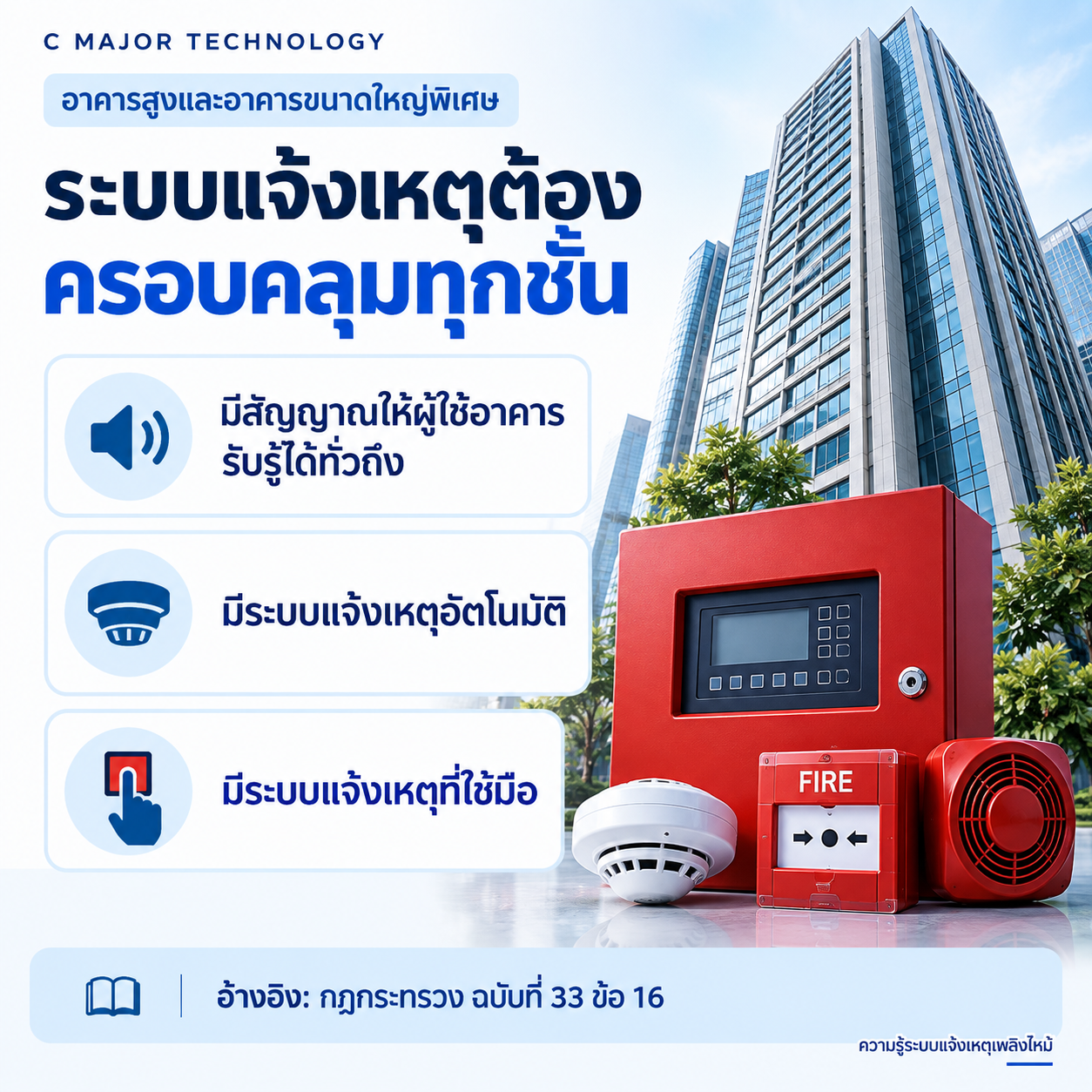 ตู้ควบคุมหน้าอาคารและรายการระบบแจ้งเหตุที่ต้องครอบคลุมทุกชั้น