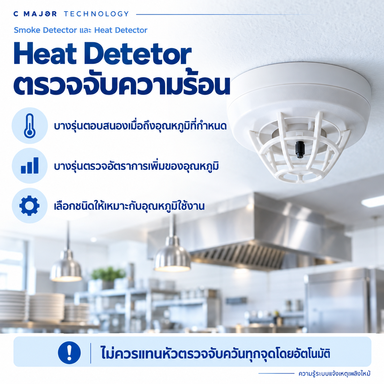 หัวตรวจจับความร้อนหน้าภาพครัว พร้อมชนิดตอบสนองอุณหภูมิและอัตราการเพิ่ม