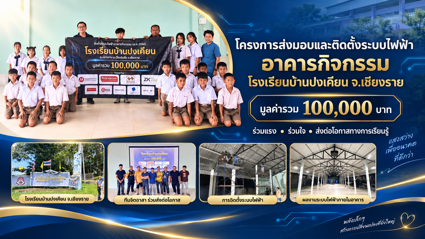 โครงการส่งมอบและติดตั้งระบบไฟฟ้า อาคารกิจกรรม โรงเรียนบ้านปงเคียน จังหวัดเชียงราย