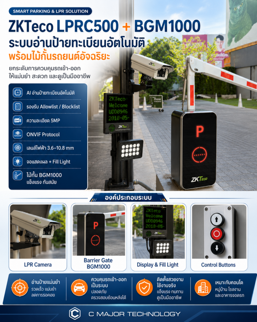 กล้อง ZKTeco LPRC500 พร้อมไม้กั้นรถยนต์ BGM1000