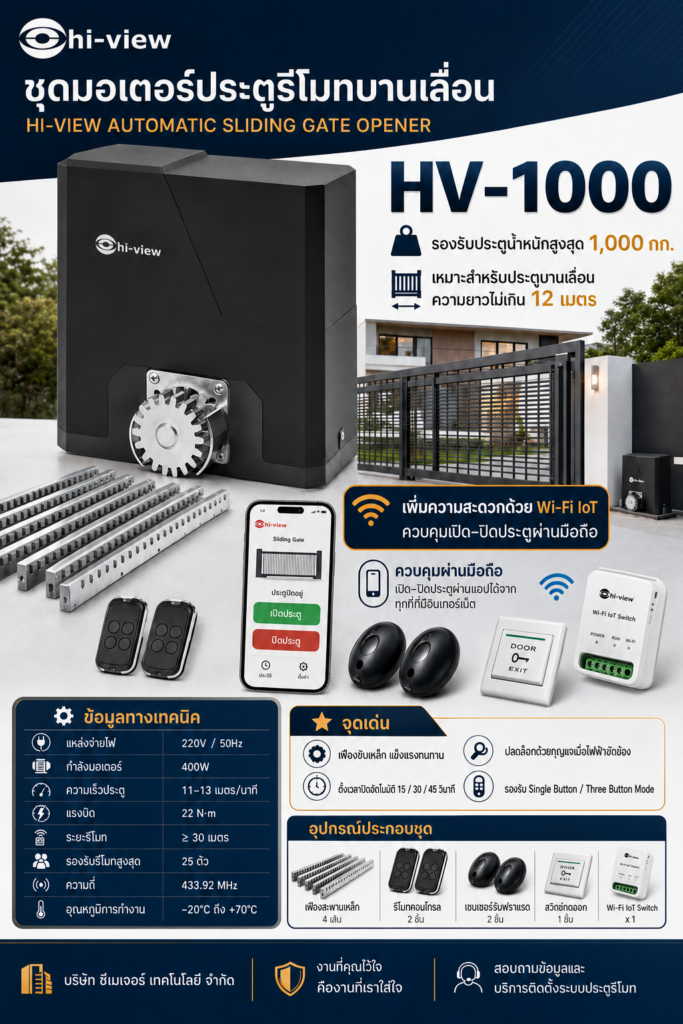 การควบคุมมอเตอร์ประตู Hi-View HV-1000 ผ่าน Wi-Fi