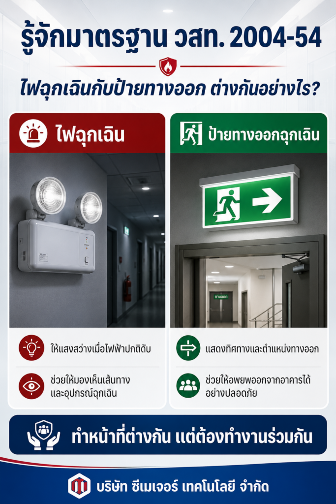 อินโฟกราฟิกเปรียบเทียบไฟฉุกเฉินและป้ายทางออก